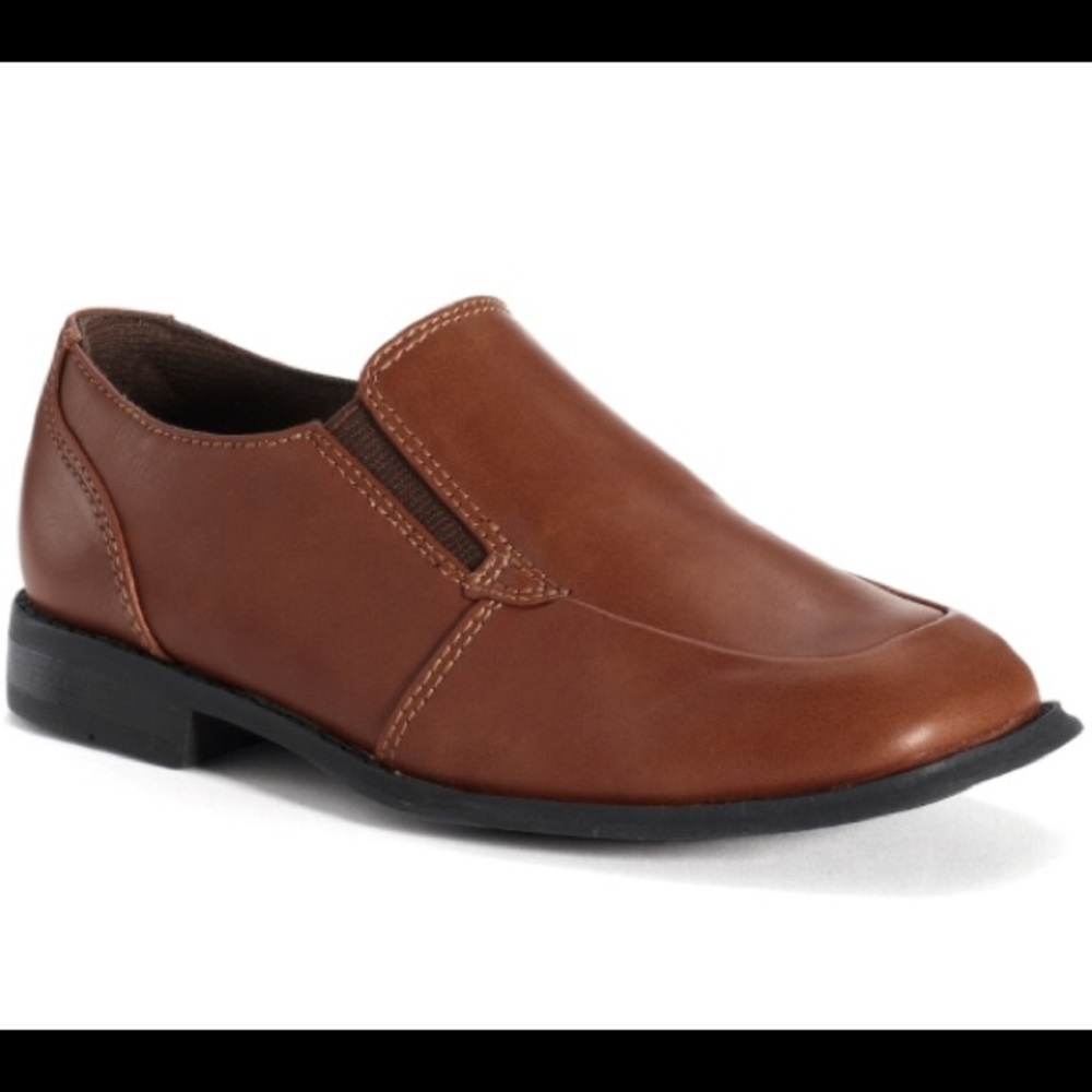 Dark tan slip on dress shoes